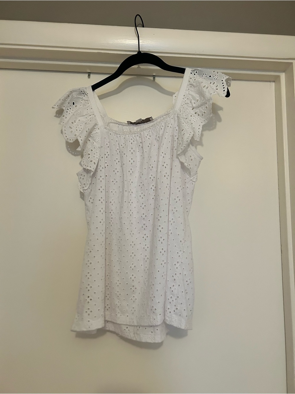 LOFT White Broderie Eyelet Ruffle Tank
